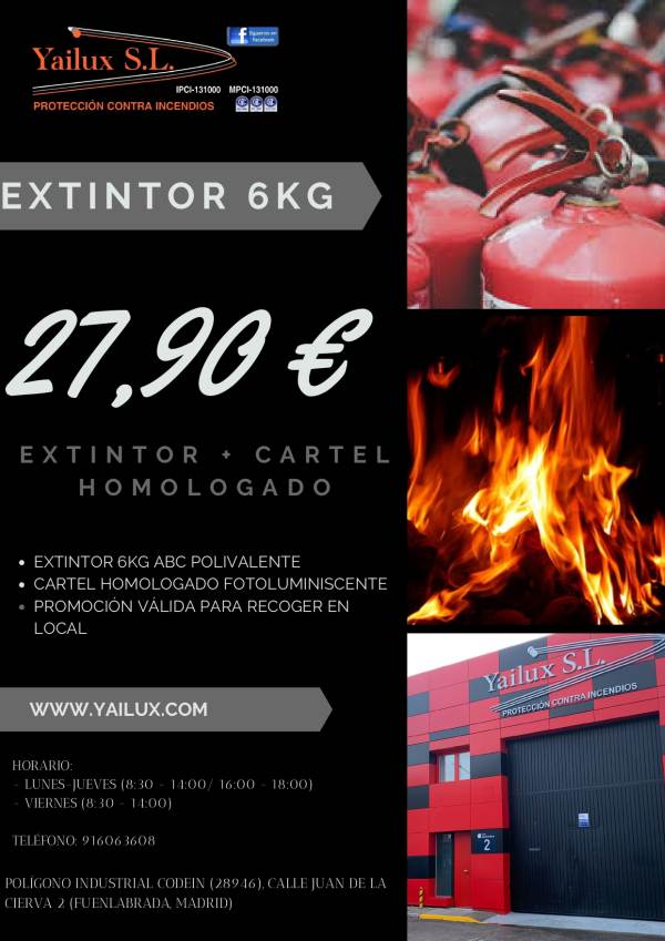 Oferta extintor de 6 kgs, más cartel homologado